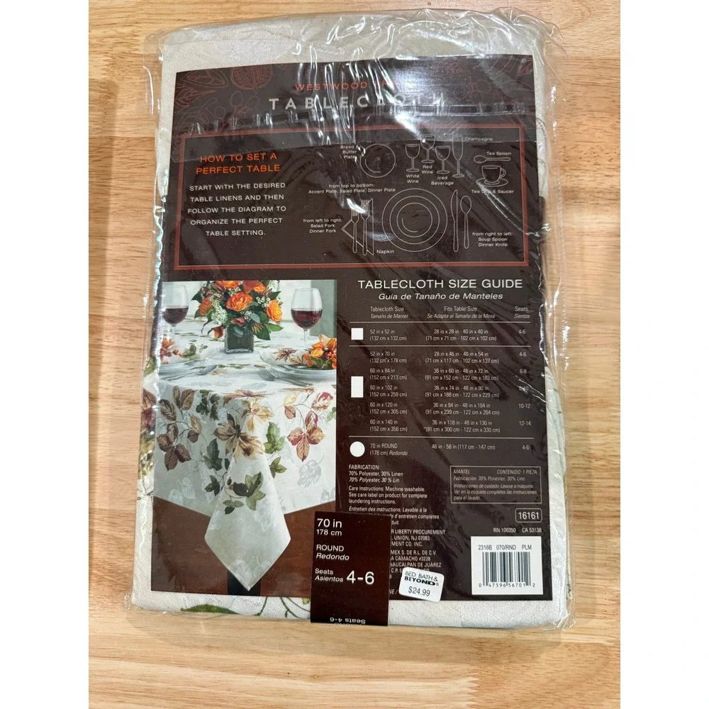 Westwood Frame‎ Fall Leaves Tablecloth 70 Round Autumn Table Linen NIP